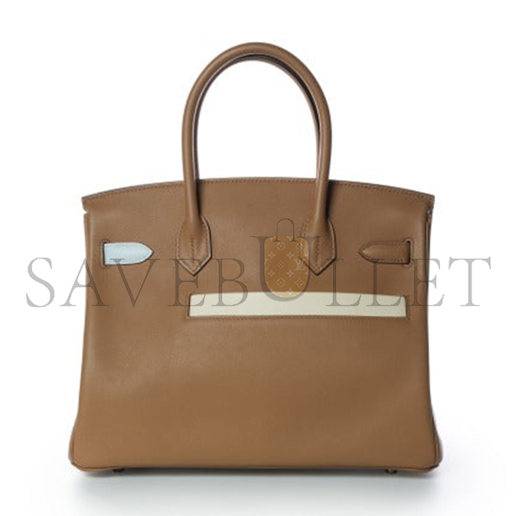 HERMÈS MASTER BIRKIN COLORMATIC 30 SWIFT LEATHER CHAILIMEBLUE BRUMECASSIS SILVER BUCKLE BAG MSBK3515001 (30*22*16cm)